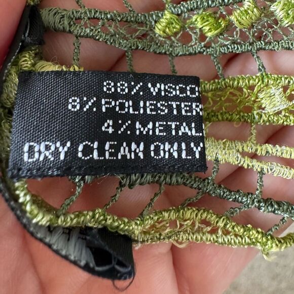 Franco Ferrari Green Metallic Textured Fringe Scarf Made in Italy Artsy - Picture 5 of 6